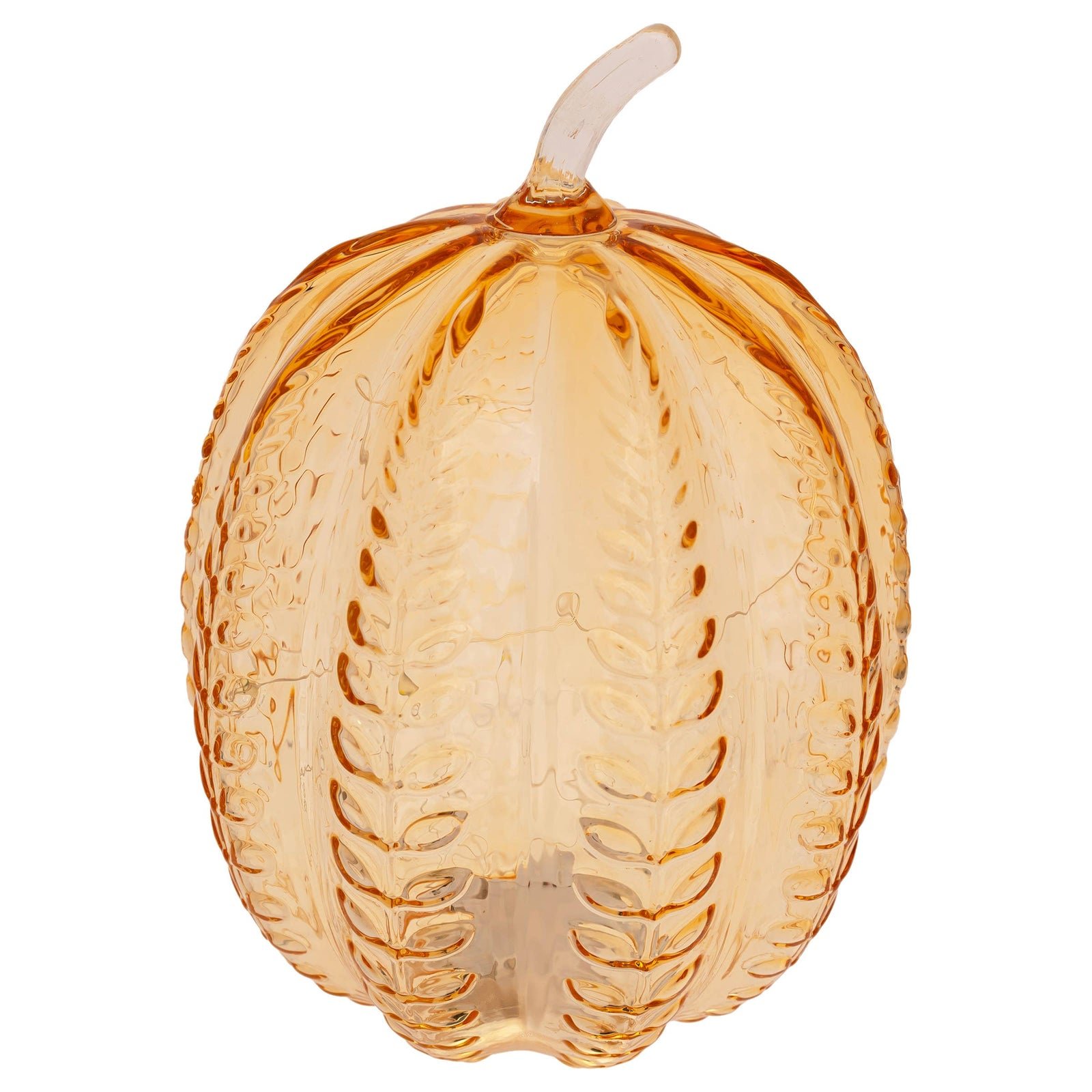 9.75" Apple Cider Wheat Embossed Glass Pumpkin Fall Autumn