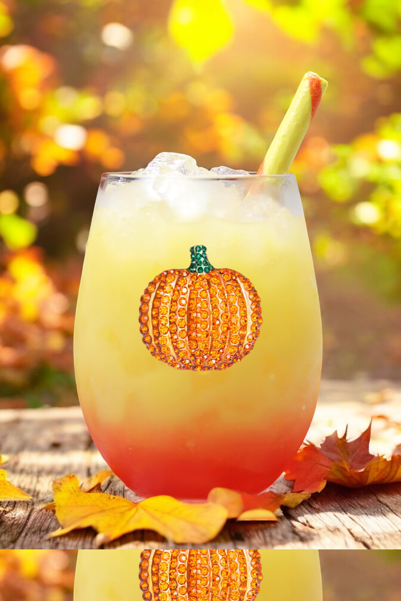 Pumpkin Jeweled Stemless Wine Glass