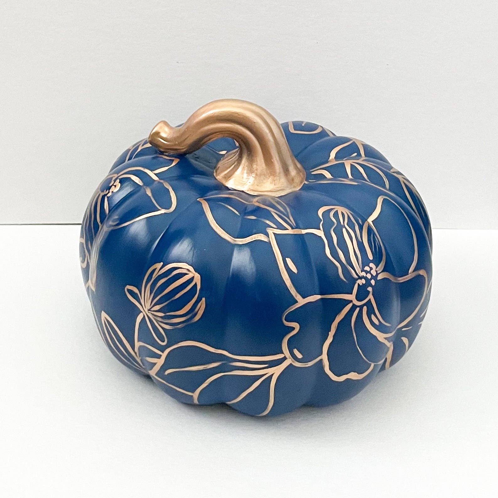 Large Blue and Gold Magnolia Pumpkin|Jessica Reynolds Art