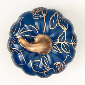 Large Blue and Gold Magnolia Pumpkin|Jessica Reynolds Art