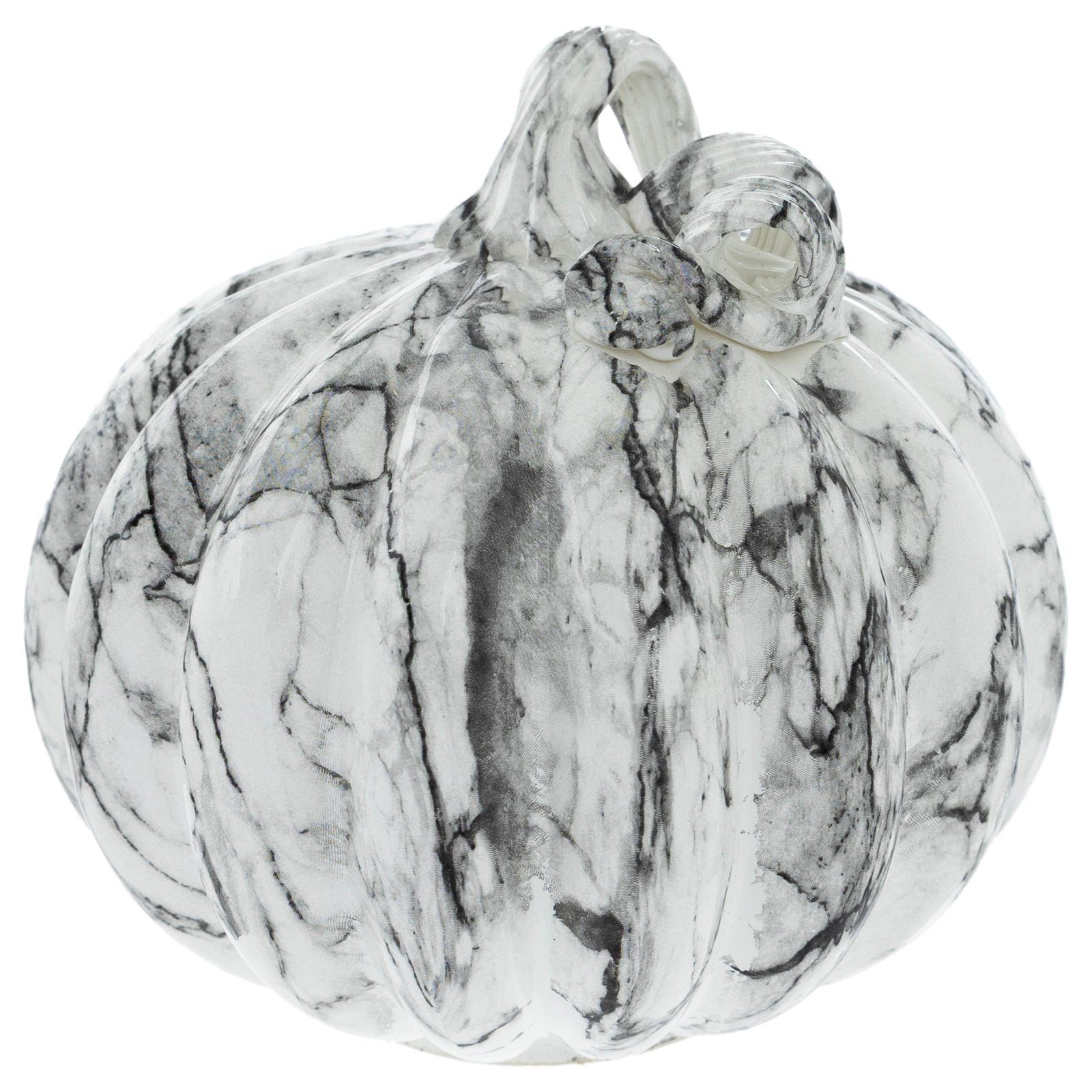 7.5" Black & White Marble Led Pumpkin Small Fall Autumn