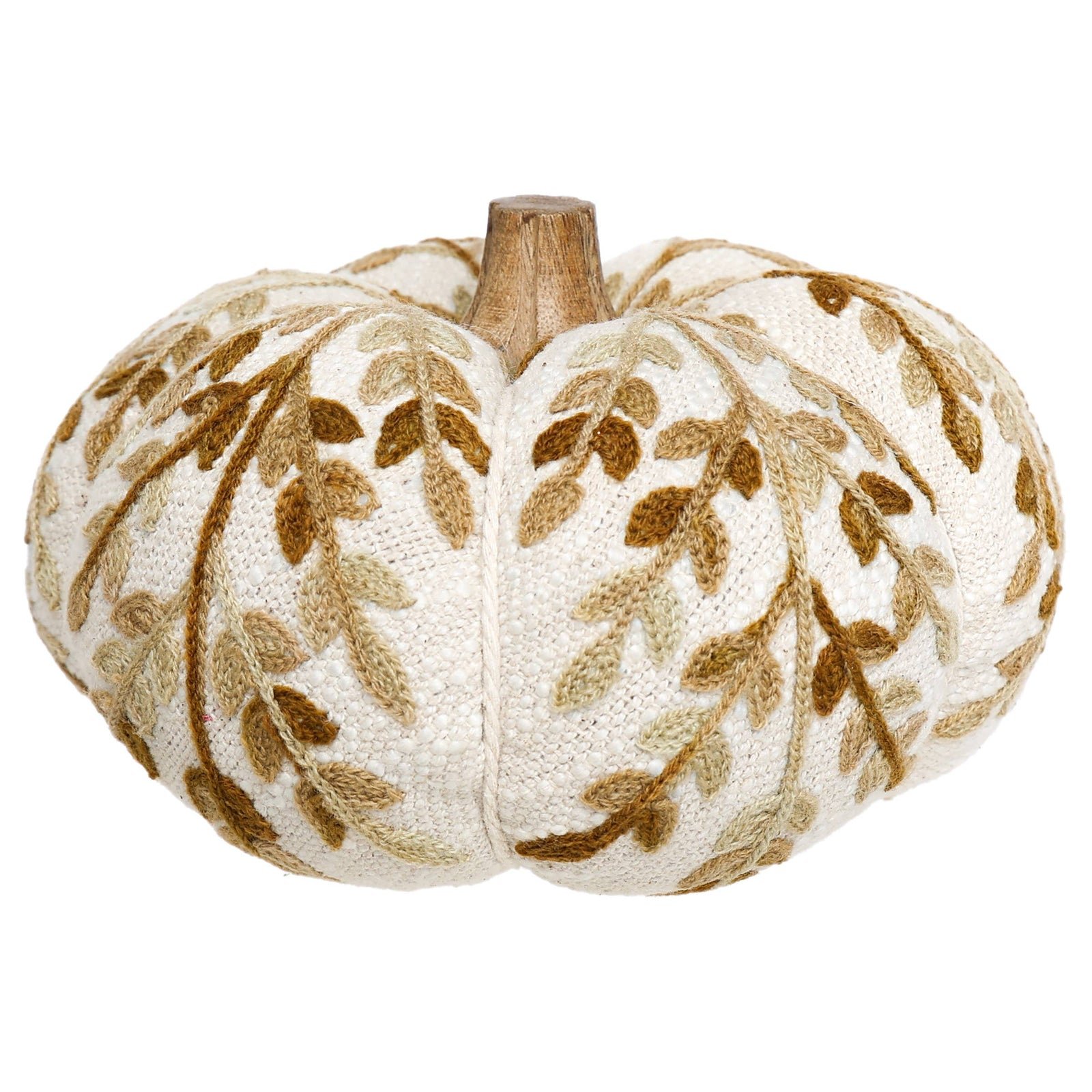 6.25" Tan Leaf Embroidered Pumpkin Fall Autumn