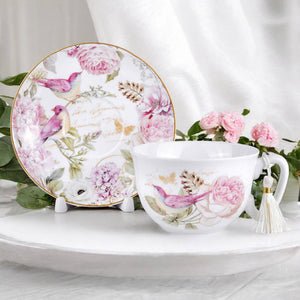 Vintage Style Birds Porcelain Cup and Saucer Set in Gift Box