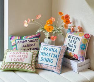 Better Late Than Ugly Embroidered Pillow
